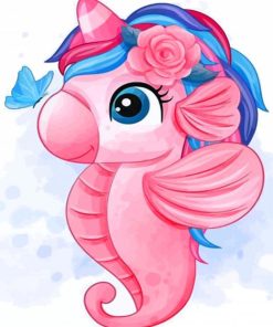 Cute Pink Baby Seahorse paint by numbers