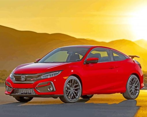 Red Coupe Honda Car paint by numbers