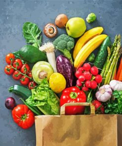 Shopping Bag Full OF Fruits And Veggies paint by numbers