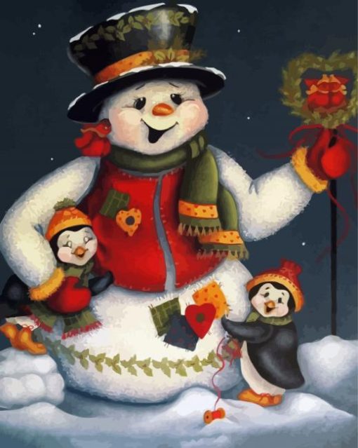 Snow Man And Penguin paint by numbers