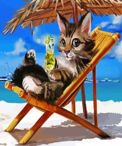 Cat Enjoying Summer At The Beach paint by numbers