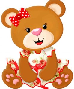 Cute Teddy Bear Wearing Dress paint by numbers