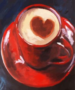 Aesthetic Red Cup Of Coffee With Heart paint by numbers