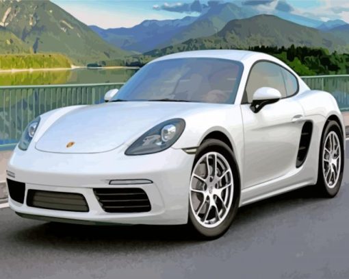 Aesthetic White Cayman Porsche paint by numbers