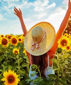 Woman Enjoying Sunflowers paint by numbers