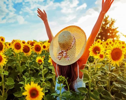 Woman Enjoying Sunflowers paint by numbers