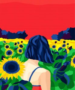 Woman In A Filed Of Sunflowers paint by numbers