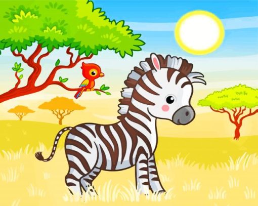 Cute Zebra And Bird paint by numbers