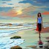 Cute Girl Walking On Beach paint by numbers