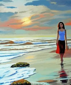 Cute Girl Walking On Beach paint by numbers