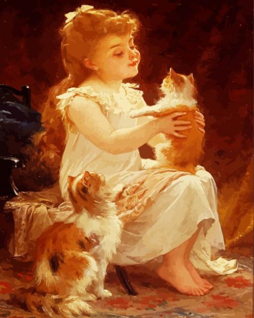 Little Girl And Kittens paint by numbers