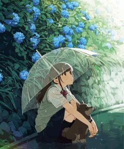 Waiting Anime Girl In The Rain paint by numbers