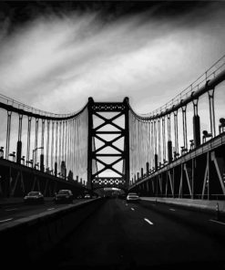 Black And White Benjamin Franklin Bridge paint by numbers