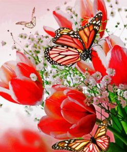 Butterfly On Red Tulips paint by numbers