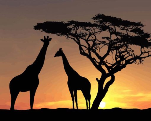 Giraffe Silhouette African Landscape paint by numbers