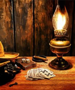 Cowboy Hat With Cards And Lamp paint by numbers