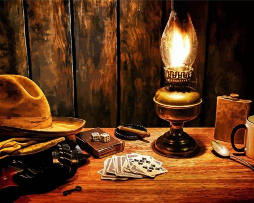 Cowboy Hat With Cards And Lamp paint by numbers