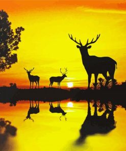 Deer And Cubs Silhouette At Sunset paint by numbers