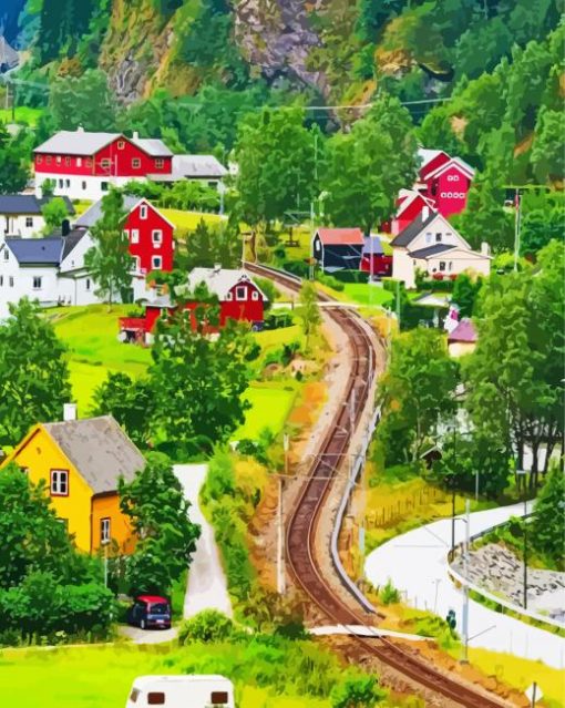 Flam Railway Norway Landscape paint by numbers