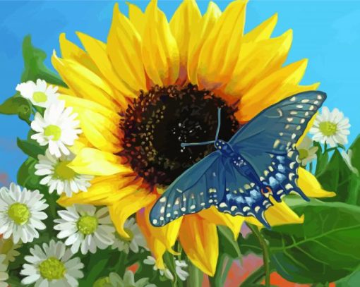 Sunflower With Butterfly Art paint by numbers