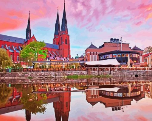 Uppsala Cathedral At Sunset paint by numbers