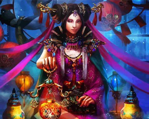 Libra Zodiac Lantern Fantasy Girl paint by numbers