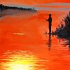 Boy Fishing At Sunset Art Paint By Number