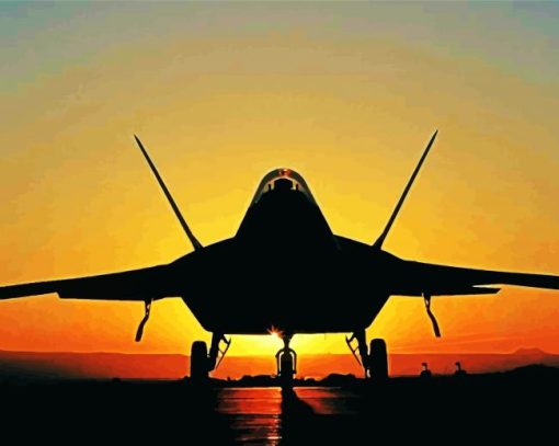 F35 Jet Silhouette At Sunset Paint By Number