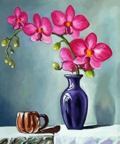 Pink Orchids And Violet Vase Paint By Number