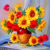 Red Roses And Sunflowers Vase Paint By Number