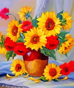 Red Roses And Sunflowers Vase Paint By Number