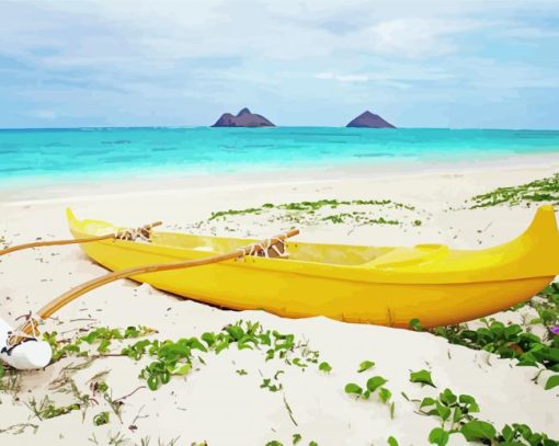 Yellow Boat In Lanikai Beach Paint By Number