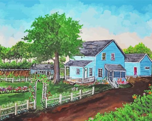 Aesthetic Farmyard And Houses Illustration Paint By Number