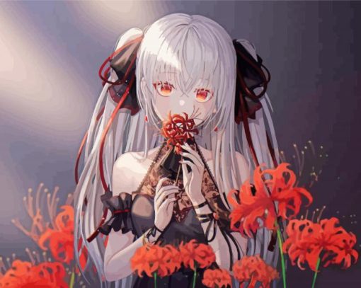 Cute Girl With Red Spider Lily Paint By Number