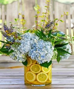 Lemons In Vase With Hydrangea Paint By Number