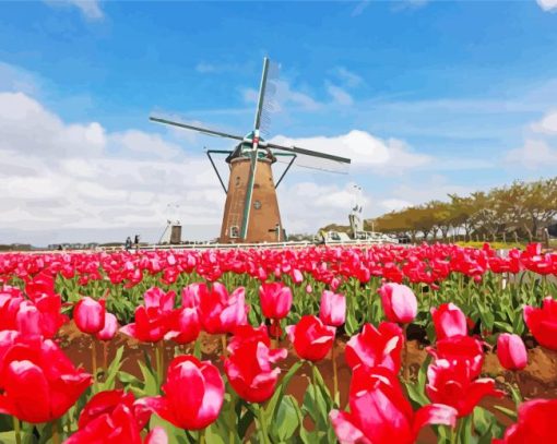 Red Tulpen En Molen Paint By Number