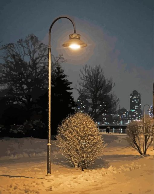 Snowy Lamp Post At Night Paint By Number