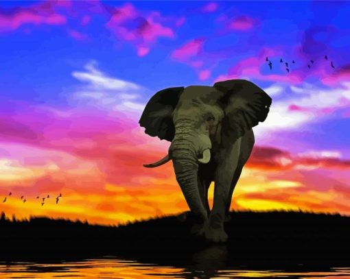 Tropical Elephant Sunset Paint By Number