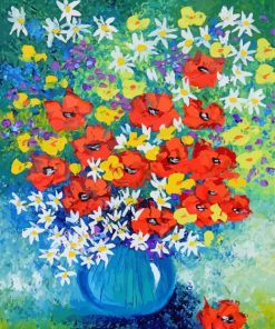 Vase With Cornflowers And Poppies Paint By Number